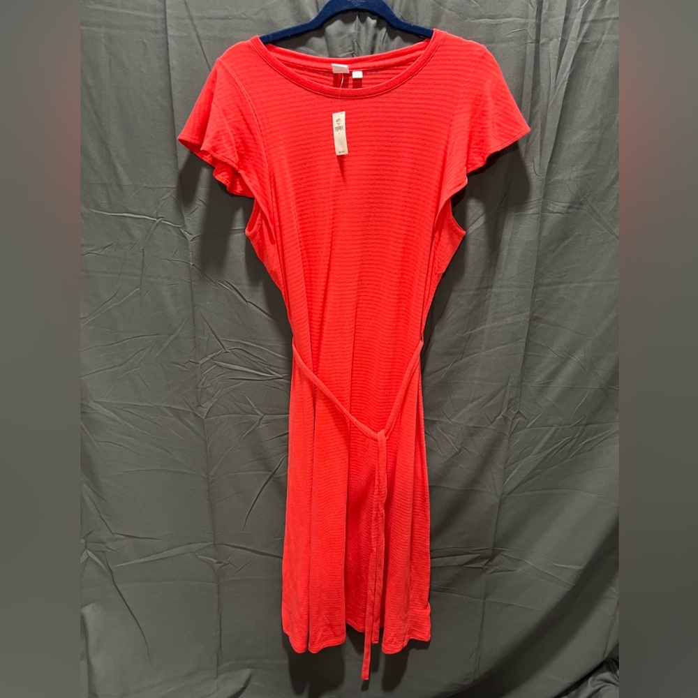 Gap Coral Stripe Flutter Sleeve Midi Dress  Size Large Tie Waist NWT